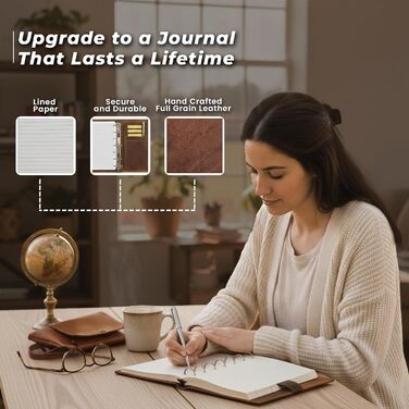 Планер Wanderings зі шкіри A5 сільський багаторазовий щоденник на 6 кілець органайзер ручної роботи зі справжньої шкіри сумісний з Filofax. 100 аркушів, 200 сторінок у лінійку 6&39 x 8,5&39 / 22 x 15 см