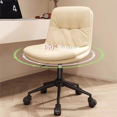 Невелике офісне крісло без підлокітників з низькою спинкою, косметичне крісло зі штучної шкіри на колесах для жінок, регульоване по висоті, обертові крісла для макіяжу (чорне, чорні ніжки) чорні чорні ніжки