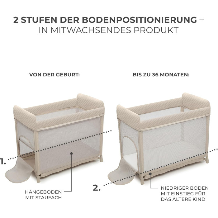 Дорожнє ліжечко Kinderkraft Moon Dream від народження до 3 років, двоярусне дитяче ліжечко, складається однією рукою, матрац та сумка для перенесення в комплекті, легке чищення, бежевий колір