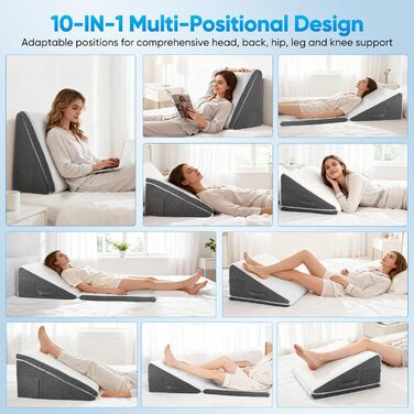 Клиноподібна подушка для ліжка та дивана, Д50xШ50xВ26. Подвійна подушка для читання з чохлом, який можна прати, з піни з ефектом пам&39яті, від хропіння та для більшого комфорту в області шиї та спини.