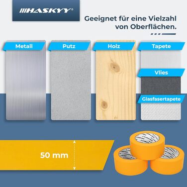 Малярська стрічка HASKYY Goldband 5 шт. малярська стрічка 50 мм x 50 м професійна малярська стрічка малярська стрічка клейка стрічка васі-стрічка золота паперова стрічка самоклейка