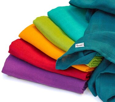 Кольорові серветки для відрижки (веселка, набір 6, 80x80 см) - Кольорові муслінові пелюшки, муслінові серветки 100 бавовна, сертиф