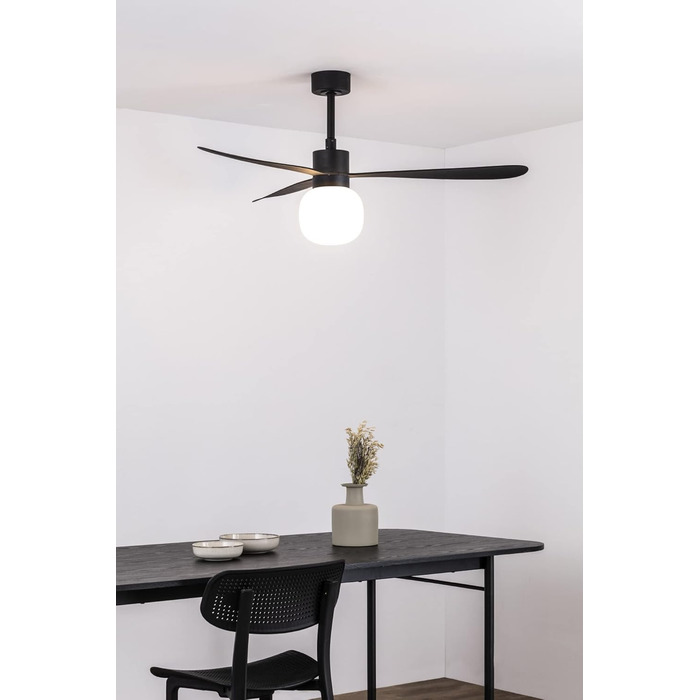Великий чорний стельовий вентилятор з кульковим світлодіодом, Smart, 20 Вт, 2700 К, 6 швидкостей