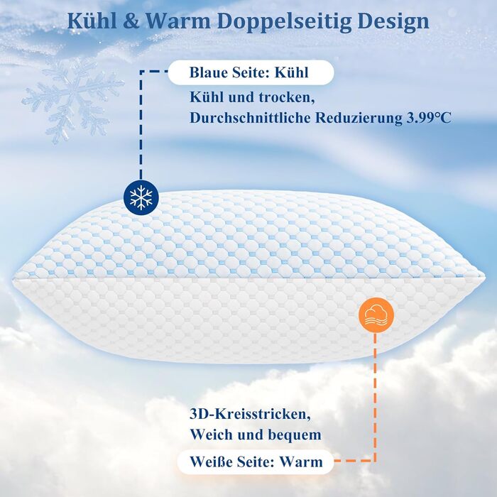 Подушки 40x80, 2 шт. - Подушка з мікрофібри, м&39яка та дихаюча для алергіків, регульована по висоті подушка для сну на боці, спині та животі, ергономічна подушка від болю в шиї, 40x80 см, небесно-блакитний, 2 шт.