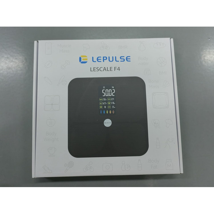 Шкала жиру в організмі Lepulse Lescale F4 pro, ваги з жировими відкладеннями та м'язовою масою, ваги для ванної кімнати з аналізом жиру в організмі, шкала складу тіла, надточні ваги тіла, тенденція, великий дисплей, 15 вимірювань тіла чорний