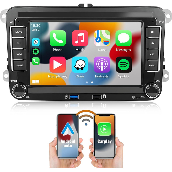 Автомагнітола CAMECHO Android 13 для VW Golf 5 Golf 6 Skoda Polo Passat Tiguan Touran з Carplay/Android Auto/Mirrorlink, 7-дюймовий ємнісний сенсорний екран з WiFi GPS FM Bluetooth-P2 P3264G 4-ядерний Carplay32EQ, 264G