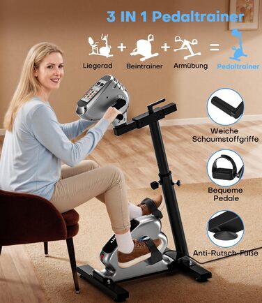 Оновлено Педальний тренажер, новий педальний тренажер 2026 року для дому з опором швидкістю, електричний велотренажер для людей похилого віку з великим РК-дисплеєм, тренажер для рук і ніг 2-в-1 Оновлено Подвійні двигуни - сірий