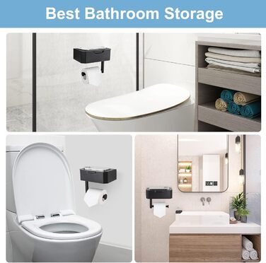 Тримач для туалетних рулонів без свердління, чорний тримач для туалетних рулонів з коробкою для вологих серветок, тримач для туале