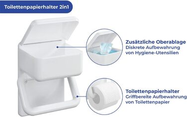 Тримач туалетного паперу Maximex 2 в 1 з поличкою, пластиковий, у комплекті з кріпильним матеріалом, 16 x 20 x 11 см