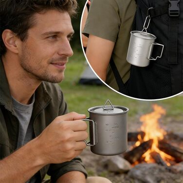 Титанова кемпінгова каструля об&39ємом 750 мл з кришкою, ізольована складна титанова кружка зі складною ручкою для активного відпочинку, походів, бушкрафту та виживання, включаючи сітку для перенесення