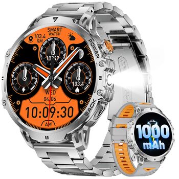 Розумний годинник LIGE Military для чоловіків - 1000 мАг/1,85 дюйма HD великий сенсорний екран/світлодіодна підсвітка, фітнес-годинник з більш ніж 110 спортивними режимами, відстеження серцевого ритму/сну, 2 браслети, водонепроникність IP68, спортивний го