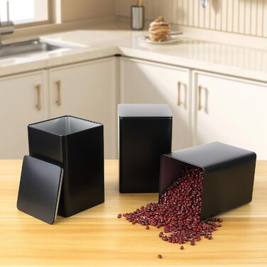 Чайних банок для розсипного чаю, квадратні чайні банки, металеві банки для зберігання з кришками, класичні банки для кави, банки для спецій, контейнер для зберігання чаю (85 x 85 x 130 мм, чорний), 6