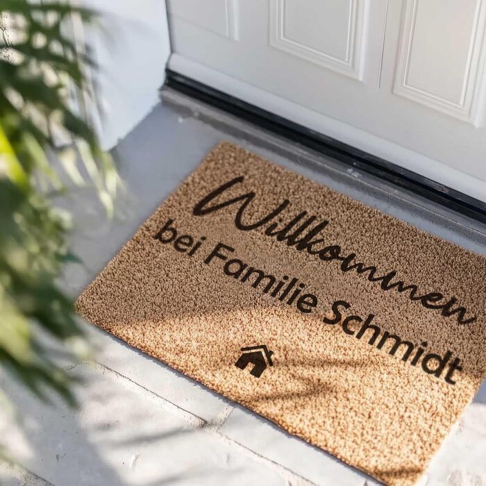 Персоналізований кокосовий килимок для вхідних дверей з гравіюванням та іменем вітальний килимок для вхідних дверей подарунок на новосілля, весільний подарунок, подарунок на переїзд