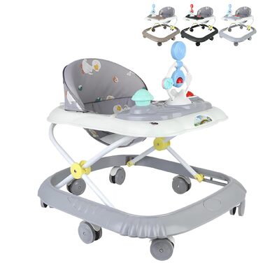 Дитячі ходунки з ігровою приставкою, регульовані по висоті, зручне сидіння, для хлопчиків та дівчаток віком 6-36 місяців (сірий VII)
