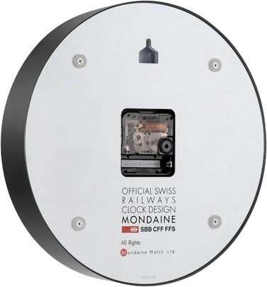 Офіційний швейцарський настінний годинник Mondaine 25 см, матова чорна алюмінієва рама, дизайн Hans Hilfiker 1944, безшумний механізм, мінеральне скло, захист від пилу позачасовий дизайнерський виріб A990.clock.12sbb 25 см