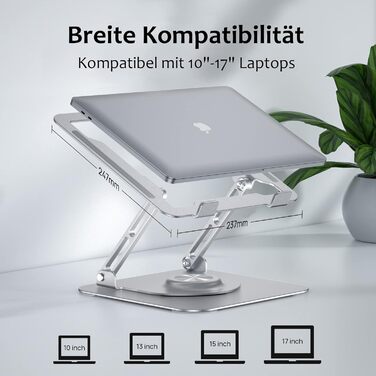 Стійка для ноутбука JOYEKY 360 складана, портативна, з алюмінію, регульована по висоті та ергономічна. Сумісна з MacBook, Dell, HP та іншими ноутбуками. Сріблястий колір, обертається на 360