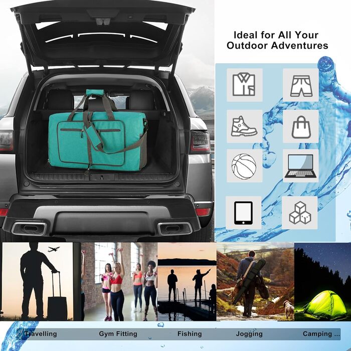 Спортивна сумка-валіза 60л, складана, водонепроникна, з відділенням для взуття, для подорожей, спорту, тренувань, відпочинку (колір зелений конопляний)