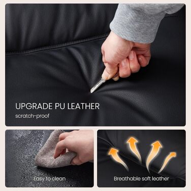 Офісне крісло IWMH, ергономічне робоче крісло зі штучної шкіри, потовщені подушки, крісло для керівника з широким сидінням та колесами, поворотне крісло з можливістю відкидання на 90-135, туалетне крісло, регульована висота з підлокітниками (чорне)