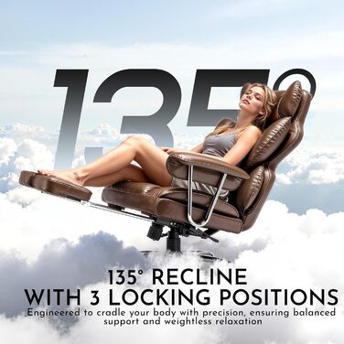 Ергономічне офісне крісло Efomao, крісло керівника зі штучної шкіри, офісне крісло вантажопідйомністю 200 кг з підставкою для ніг та поперековою опорою, регульоване крісло з високою спинкою, колір Brown De Brown