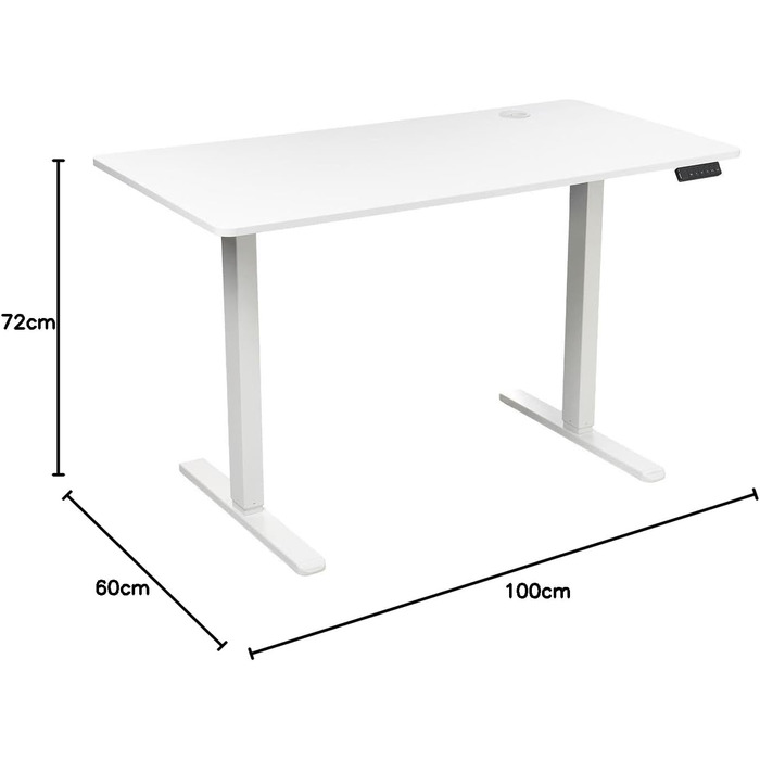 Стіл FlexxPro з регульованою висотою 3 розміри та 2 кольори Безперервна робоча поверхня Включно зі світлодіодною панеллю керування та системою керування кабелями Електричне регулювання та ергономічний 100x60 см, білий