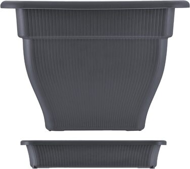 Кашпо BURI XL 48x48 см, великий квітковий горщик Горщик для рослин з резервуаром для води та блюдцем 30-літровий квітковий горщик для використання в приміщенні та на вулиці, антрацитового кольору УФ-стійкий, морозостійкий, надзвичайно міцний, антрацитовий