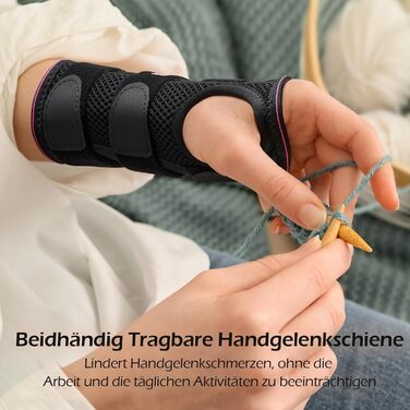 Шина для синдрому карпального каналу праворуч, довгий бандаж на зап&39ястя для нічного та денного використання, дихаюча пов&39язка на руку для жінок та чоловіків при тендиніті, болю в гангліях, розтягненнях, переломах, правій руці (рожево-червона) L