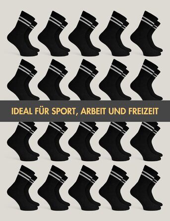 Тенісні шкарпетки Basic Treasure, 20 пар, чоловічі та жіночі, бавовняні спортивні шкарпетки, дихаючі, тенісні круглі шкарпетки, розмір 43-46, чорні