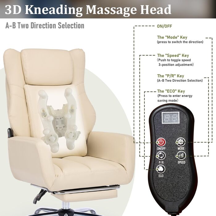 Ергономічне офісне крісло ALEAVIC зі складними підлокітниками, крісло керівника з масажем та висувною підставкою для ніг, для домашнього офісу, ігрове (бежеве)