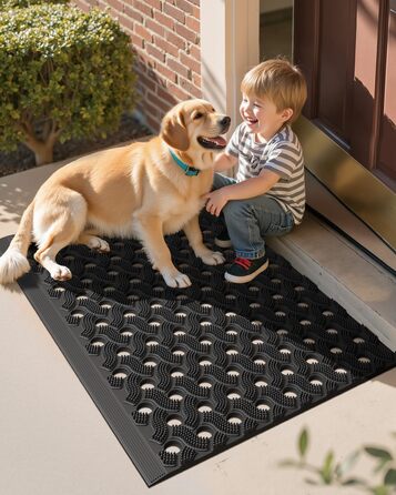 КОЛІР&ГЕОМЕТРІЯ Килимок для вулиці з ТПЕ без запаху, міцний вхідний килимок, екологічно чистий, не потребує догляду, нековзний килимок для вхідних дверей, патіо, гаража, 43x75 см чорного кольору