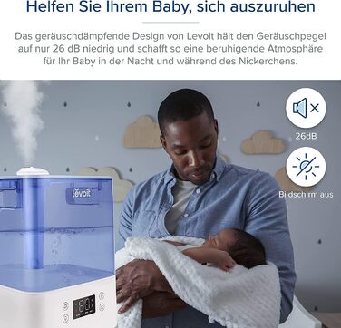 Зволожувач повітря LEVOIT 6L для великих приміщень спальня до 47 м, час роботи зволожувача 60 годин, зволожувач повітря з верхнім