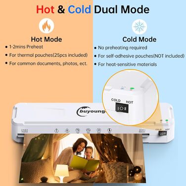 Ламінатор A3, ламінатор з 30 пакетами для ламінування A3/A4/A5/A6, комплект 6 гарячих та холодних ламінаторів з різаком для паперу та закруглювачем кутів для використання вдома, в офісі, школі та ресторані, колір слонової кістки A3