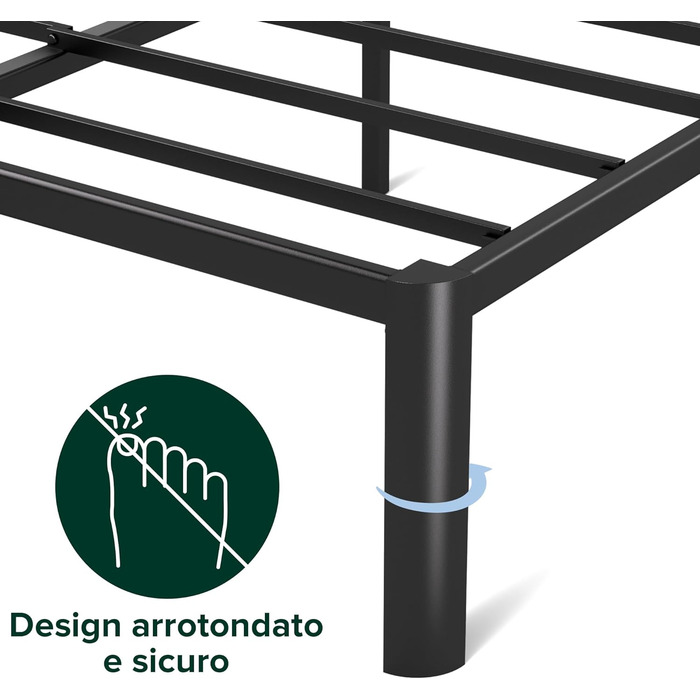 Ліжко Zinus Van з металевим каркасом 41 см, сталевою рейковою основою, легке складання, місце для зберігання під ліжком, 135 x 190 см, чорний колір, висота 190 x 135 см 40,6 см