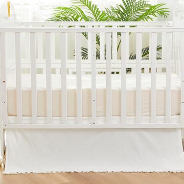 Бохо Богемна спідниця для дитячого ліжечка для дівчинки та хлопчика з пилом та рюшами - Нейтральний однотоний кремовий білий Фермерський шик 100 прана бавовна Мінімалістична бахрома з китицями Макраме Білий/Розкішний сад