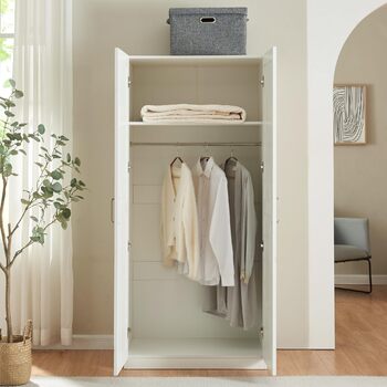 Шафа Finning з 2 дверима, 176 x 80 x 52 см, з 1 рейкою для одягу та 1 верхнім відділенням, біла, ширина 80 см, 1 полиця