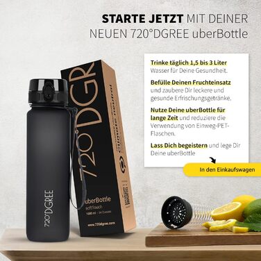 Питна пляшка 1л 'uberBottle softTouch контейнер для фруктів - BPA-Free - Тонка пляшка для води для спорту, фітнесу, велосипеда, ун