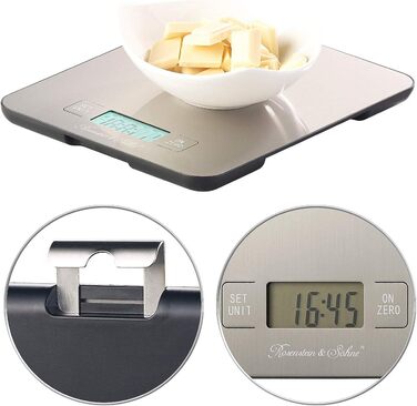 Цифрові ваги Rosenstein & Shne Цифрові кухонні ваги з нержавіючої сталі з таймером, до 15 кг, точність до 1 г (побутові ваги, ваги