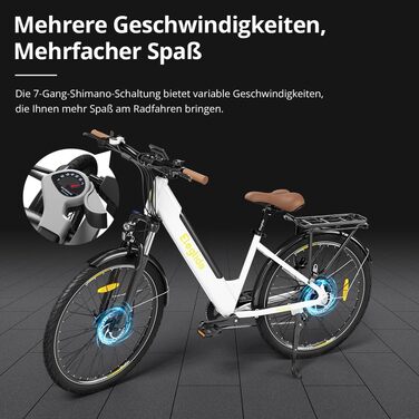 Електровелосипед Eleglide T1 Step-Thru, 27,5-дюймовий електричний трекінговий/міський велосипед з літій-іонним акумулятором 36 В 13 Аг (запас ходу до 100 км), двигун 250 Вт, відповідає вимогам ЄС із застосунком, РК-дисплей, білий