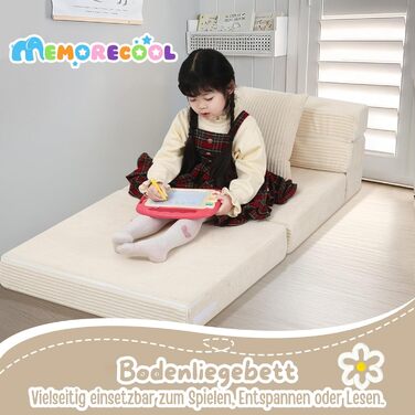 Диван MeMoreCool Cord Play, Дитячий диван, Дитячий диван Glow, Дитячий розкладний диван, Диван-фліп, Дитячий диван, Z-подібне ліжко, Розкладний дитячий диван, Ліжко на підлогу, Розкладний диван для ігрової кімнати, Бежевий шнур бежевого кольору