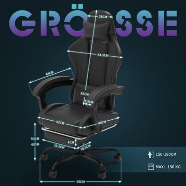 Масажне ігрове крісло Devoko, комп'ютерне офісне крісло з підставкою для ніг, гоночне геймерське крісло 150 кг, регульована на 90-