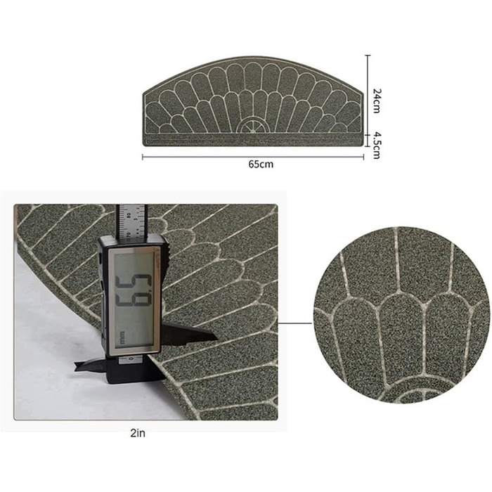 Комплект килимків для сходів, напівкруглий візерунок, нековзна підкладка з TPR, абсорбуючий поліестер для контролю вологи та зниження шуму, для використання всередині та зовні приміщень (сірий)