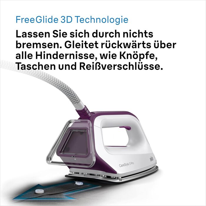 Парова прасувальна станція Braun CareStyle 3 Pro IS 3155 VI - парова праска з підошвою FreeGlide 3D, 2400 Вт, тиск насоса 6,5 бар,