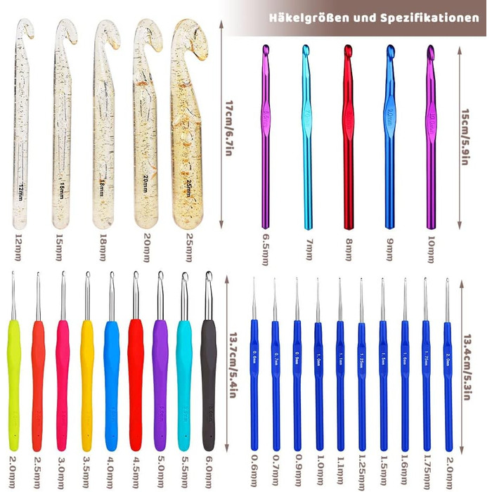 Набір гачків із 116 предметів, набори для вязання гачком для початківців, дорослих, ергономічний набір гачків із маркером для стібків, аксесуари для вязання гачком, футляр для вязання гачком, початковий набір для вязання гачком для початківців.