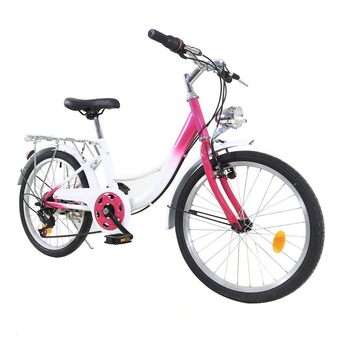 Преміальний 20-дюймовий велосипед для дівчаток, 6 швидкостей, рожевий, рама з вуглецевої сталі з передніми та задніми гальмами, регулювання висоти для зросту 145-165 см, максимальне навантаження 90 кг