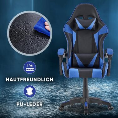 Ігрове крісло Walden Ергономічне офісне крісло Ігрове крісло Спинка сидіння Регульована висота поворотного крісла Гоночне офісне комп&39ютерне ергономічне крісло для відеоігор (СИНІЙ)