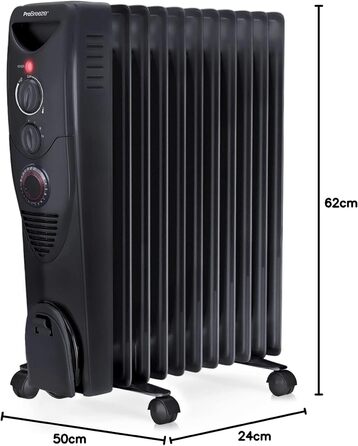 Енергозберігаючий масляний радіатор Pro Breeze потужністю 2500 Вт - електричний нагрівальний елемент з 11 ребрами, вбудованим таймером, 3 режимами нагріву, регульованим термостатом та функцією безпечного відключення - чорний. Масляний радіатор 2500 Вт - ч