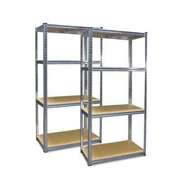 Подвійний надміцний стелаж Grafner, комплект з 2 шт., з 8 полицями МДФ, максимальне навантаження 1400 кг, закруглені кути, 160x160x40 см, безболтовий стелаж Twin Pack, стелаж для зберігання, стелаж для підвалу