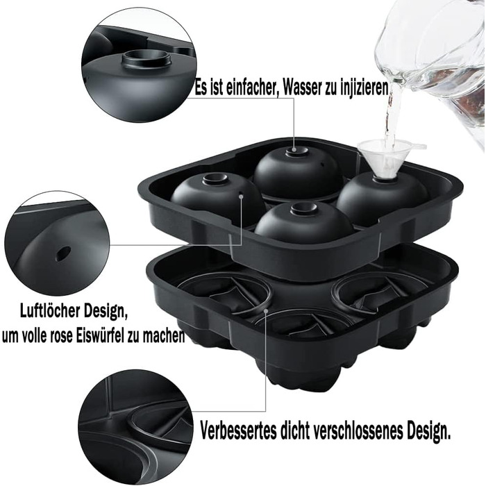 Форма для льоду FINIBO Ice Cube Rose, XXL 4-камерний кубик льоду в рожевому дизайні, легко знімна силіконова форма для льоду з кри