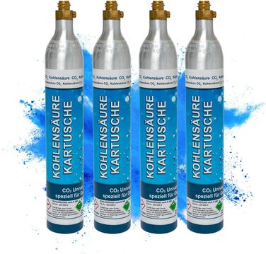 Картридж CO2 газований циліндр 425 г для 240 літрів газованої води розливається в Німеччині Сумісний із звичайними виробниками газованої води Універсально застосовний і легко замінний, 4 шт.