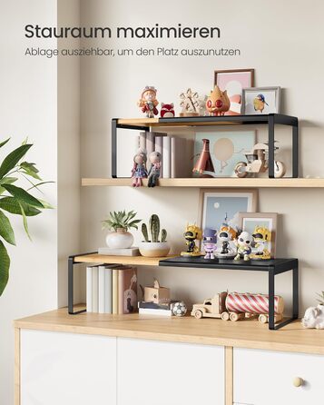 Стійка для спецій, набір з 2 шт. , висувна, кухонний органайзер, кухонна полиця, органайзер для шафи, тримач для спецій, кухня, невелика полиця, штабелюється, настільний органайзер, натуральний бежевий-чорний KCS051B01 2 натуральний бежевий чорнильний