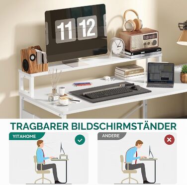 Кутовий письмовий стіл YITAHOME L-подібний з USB-розетками та шухлядами, білий, 130 x 100 x 75 см